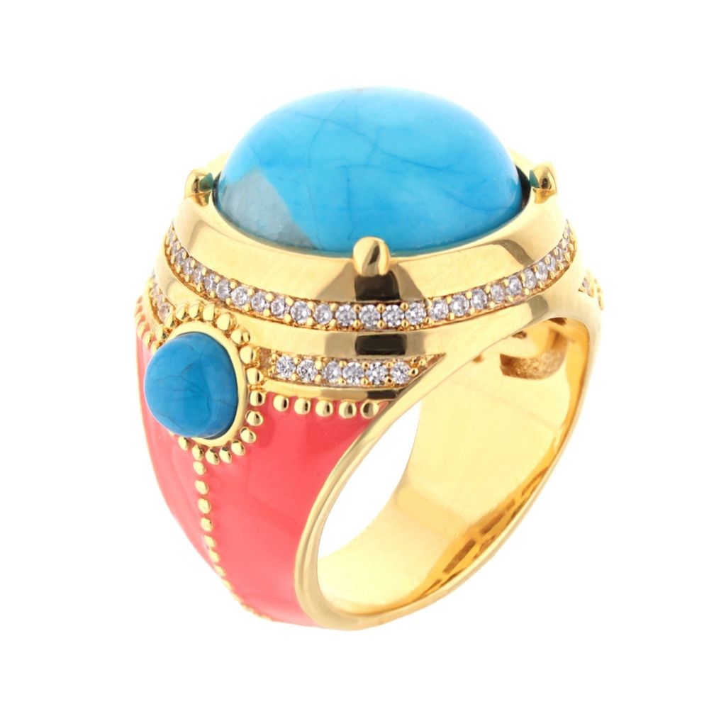 Pretty Little Things Ring by Lauren G Adams, pavé halo cabochon with large blue centerpiece on Tampa Home & Garden Store