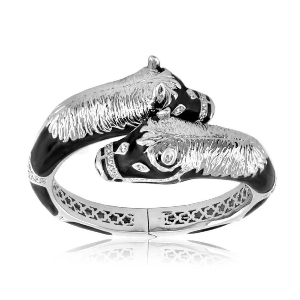 Equestrian Horse Bangle Crossover Heads silver bracelet black enamel accents Lauren G Adams on Tampa Home & Garden Store