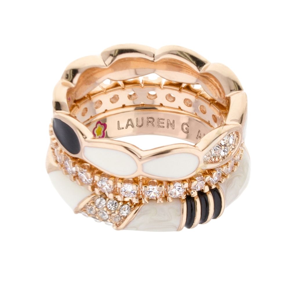 Moon Flower Stackable Ring Set by Lauren G Adams in rose gold with enamel and pavé crystals on Tampa Home & Garden Store