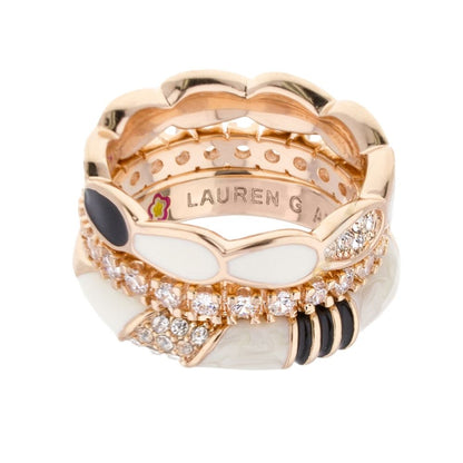 Moon Flower Stackable Ring Set by Lauren G Adams in rose gold with enamel and pavé crystals on Tampa Home & Garden Store