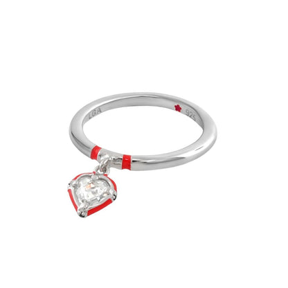 Layers of Love Stackable Ring Heart Charm, silver with red enamel accents and gem heart on Tampa Home & Garden Store