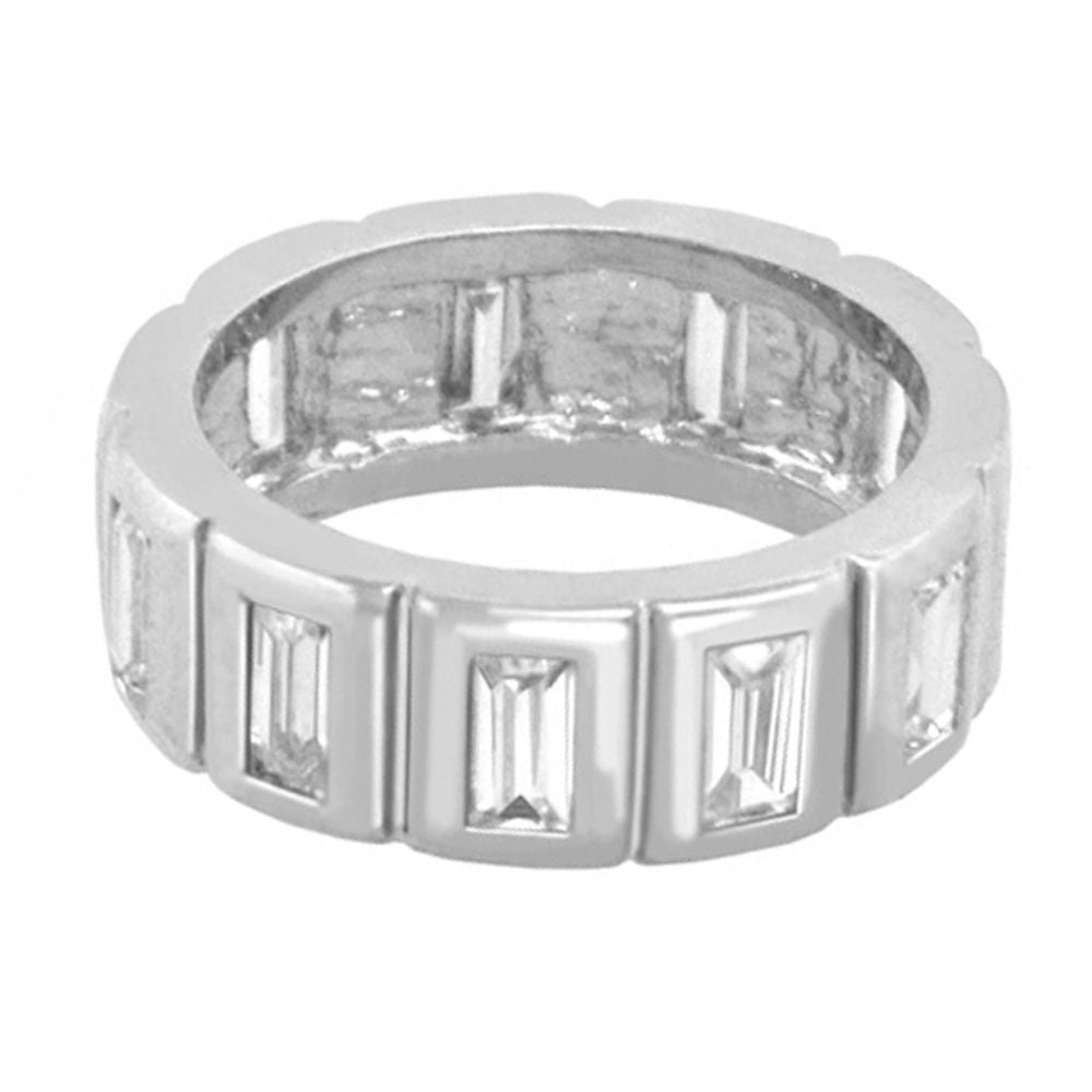 Glamour Pave Stackable Ring framed baguette diamonds in silver-tone eternity band on Tampa Home & Garden Store