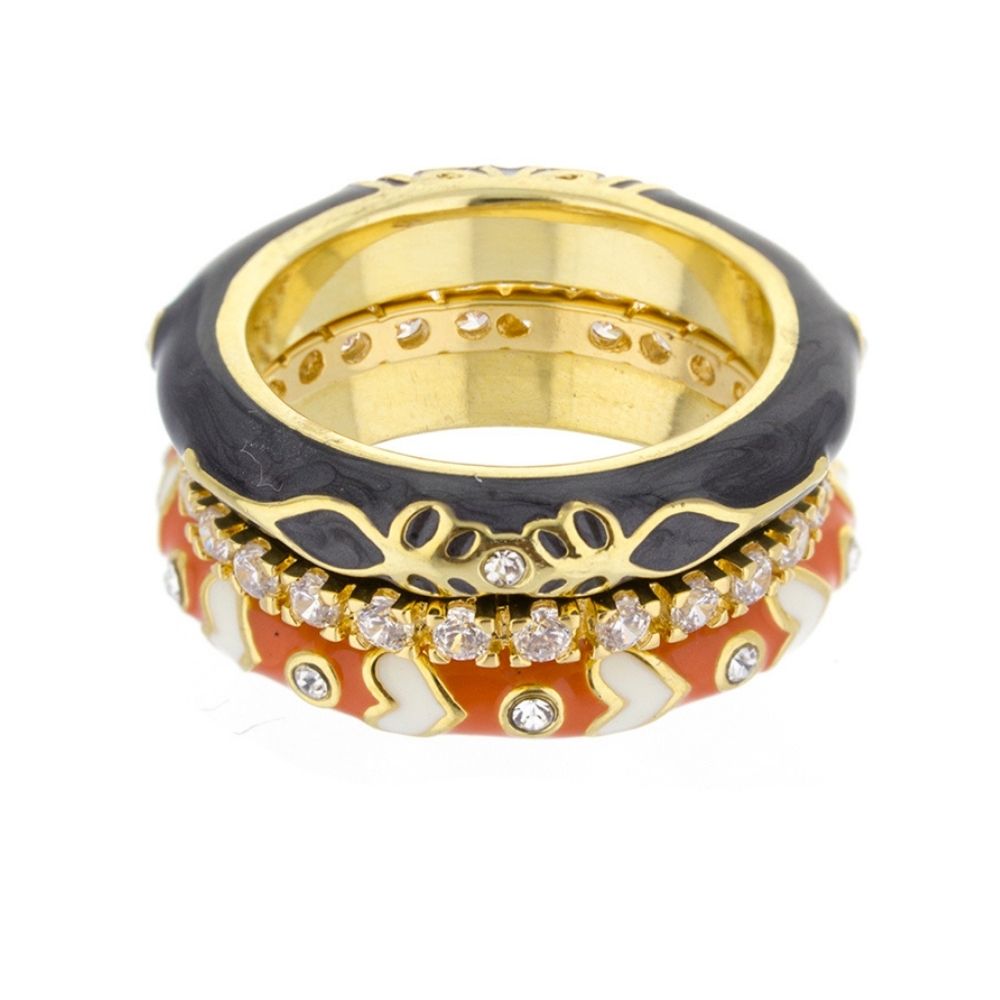 Petit Gateau Stackable Ring Set; black and orange enameled stack with gold trim and crystals on Tampa Home & Garden Store