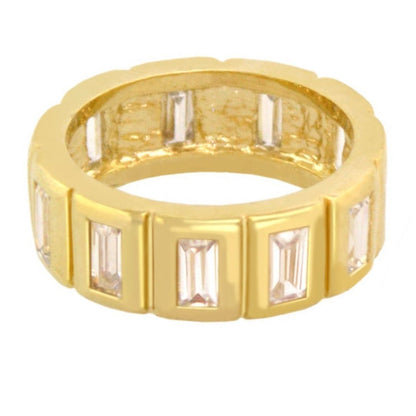 Glamour Pave Stackable Ring gold framed baguette eternity band with clear baguette stones on Tampa Home & Garden Store