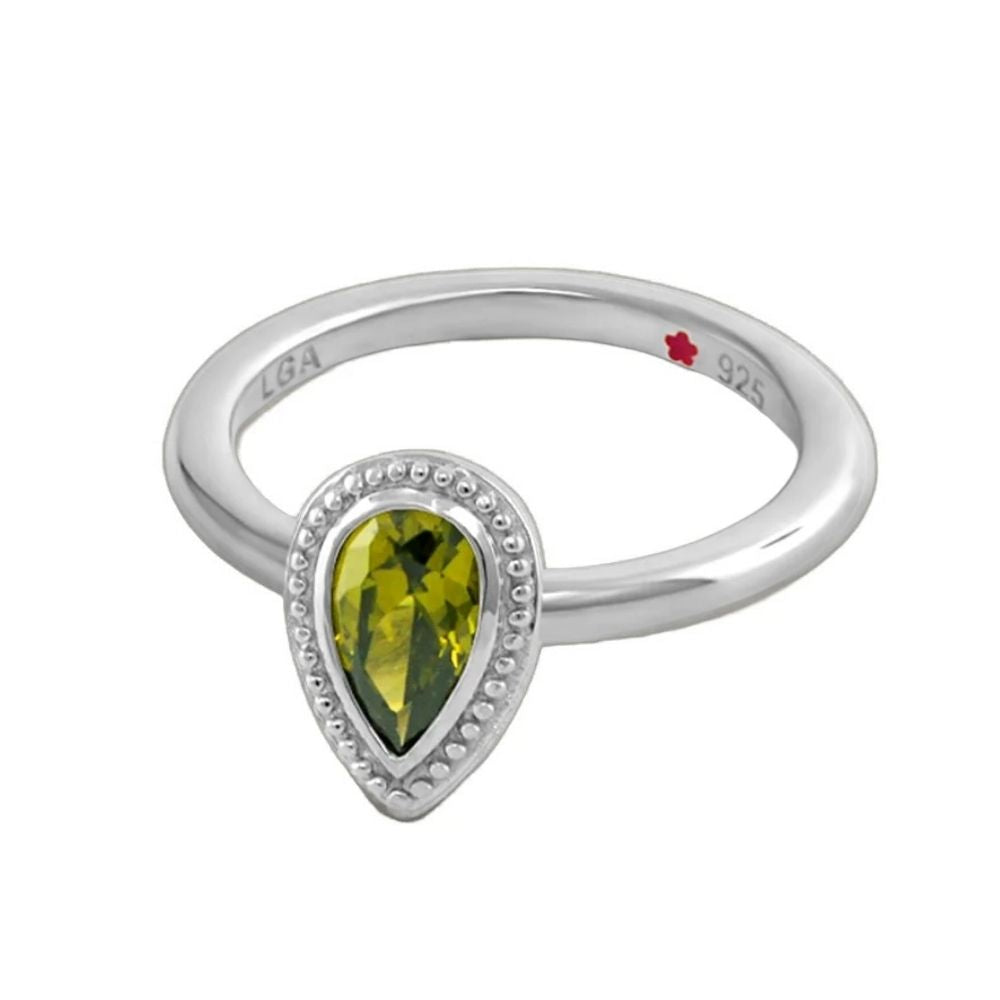 Layers of Love Stackable Ring Pear Pavé Halo in silver with green gemstone on Tampa Home & Garden Store