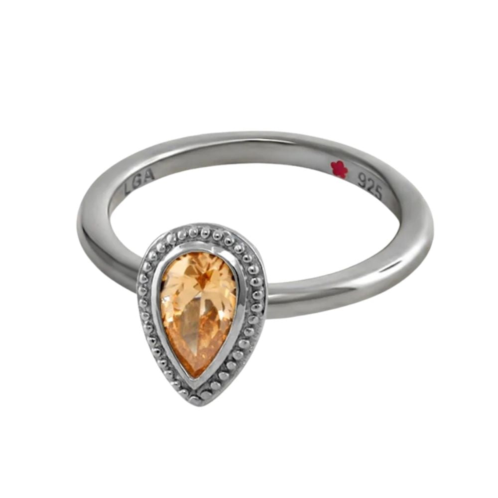 Layers of Love Stackable Ring - Pear Pavé Halo, silver band, peach gemstone, Lauren G Adams on Tampa Home & Garden Store