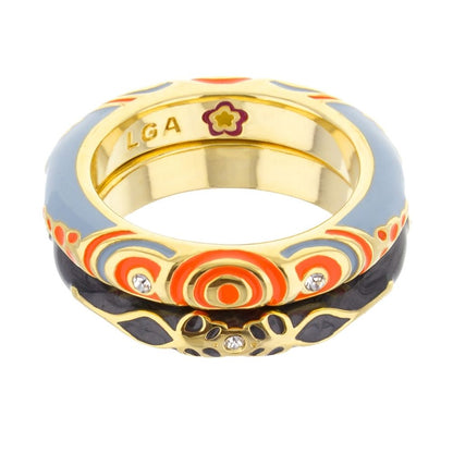 Petit Gateau Stackable Ring Set, Lauren G Adams enamel bands in blue, red, black with crystals on Tampa Home & Garden Store