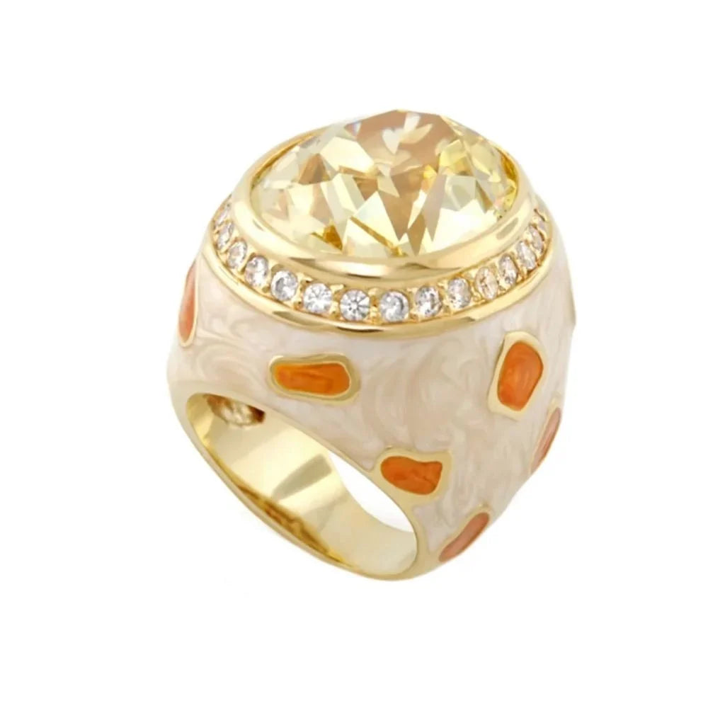 Animal Paradise Ring — Spotted Crystal Dome gold-tone band with enamel accents and diamonds on Tampa Home & Garden Store