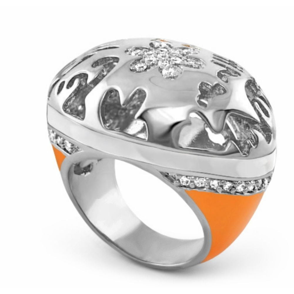 Allure Cocktail Ring by Lauren G Adams, silver with orange enamel and pavé diamonds on Tampa Home & Garden Store