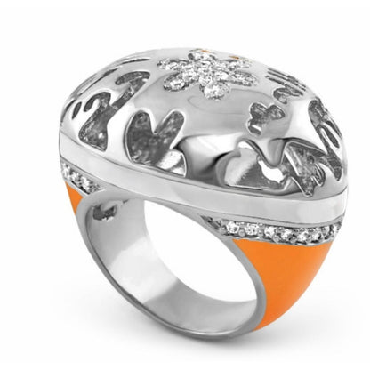 Allure Cocktail Ring by Lauren G Adams, silver with orange enamel and pavé diamonds on Tampa Home & Garden Store