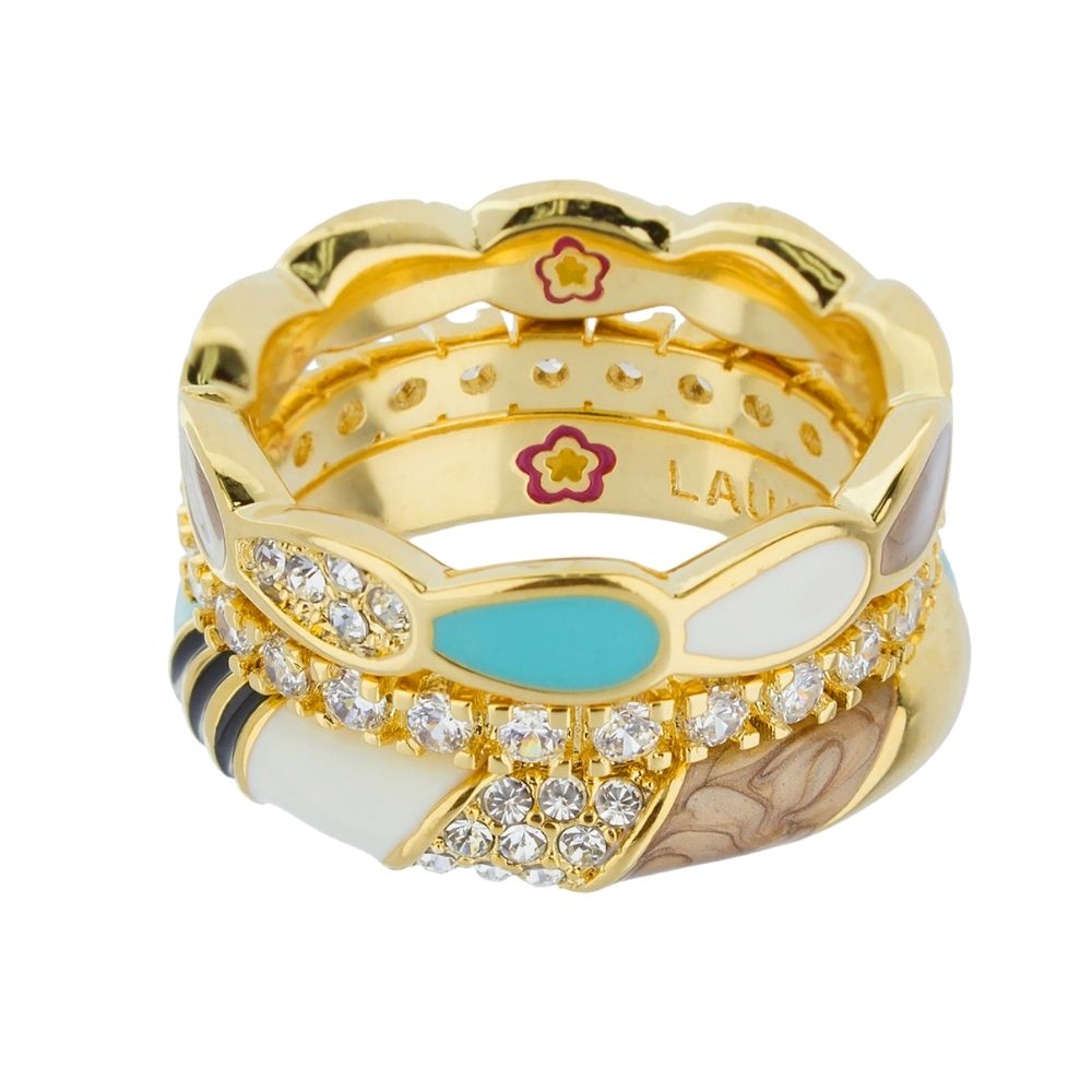 Moon Flower Stackable Ring Set by Lauren G Adams, gold-tone multi-ring with turquoise on Tampa Home & Garden Store