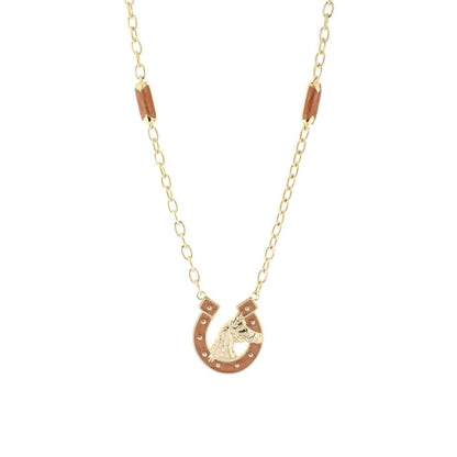 Equestrian Pendant Necklace Lauren G Adams, goldtone horseshoe pendant with horse head on chain on Tampa Home & Garden Store