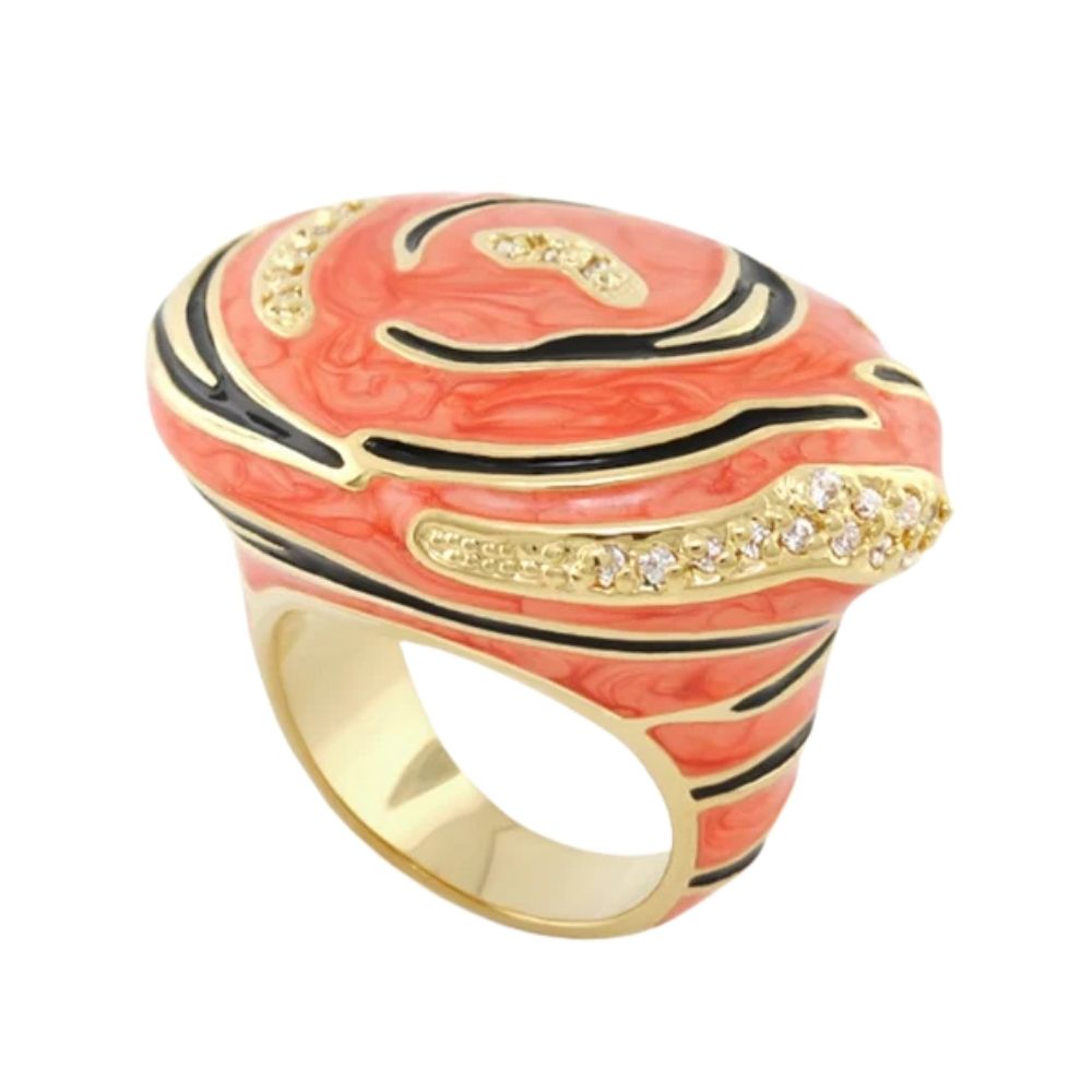 Ring Animal Paradise Tiger Stripe Swirl by Lauren G Adams pink enamel gold band diamonds on Tampa Home & Garden Store