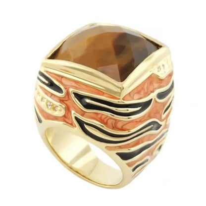 Animal Paradise Tiger Stripe Cocktail Ring by Lauren G Adams, gold ring with brown faceted top on Tampa Home & Garden Store