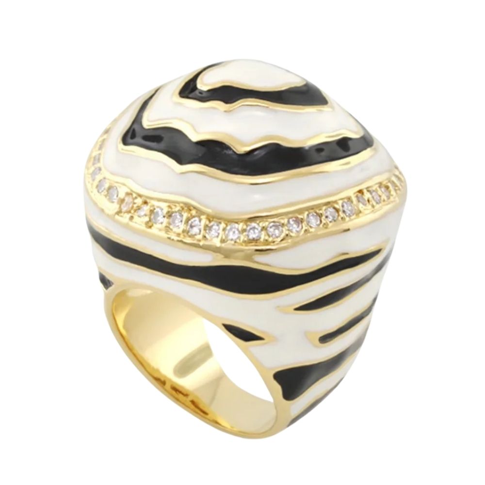 Animal Paradise Ring Zebra Stripe Dome by Lauren G Adams gold enamel with diamond band on Tampa Home & Garden Store
