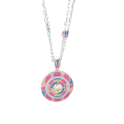 Art Deco Necklace long silver-tone chain with pink enamel mosaic pendant by Lauren G Adams on Tampa Home & Garden Store