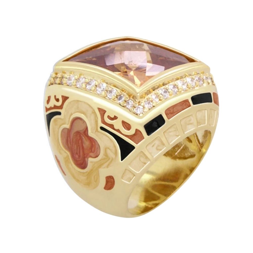 Lauren G Adams Art Deco Cocktail Ring, gold-tone band and pink gemstone on Tampa Home & Garden Store