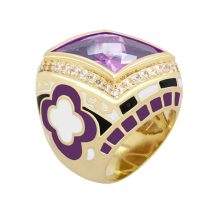 Art Deco Cocktail Ring by Lauren G Adams, gold-tone with purple gemstone and diamond accents on Tampa Home & Garden Store