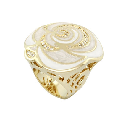 Roses Are Red cocktail ring by Lauren G Adams, goldtone with white enamel rose pavé crystals on Tampa Home & Garden Store
