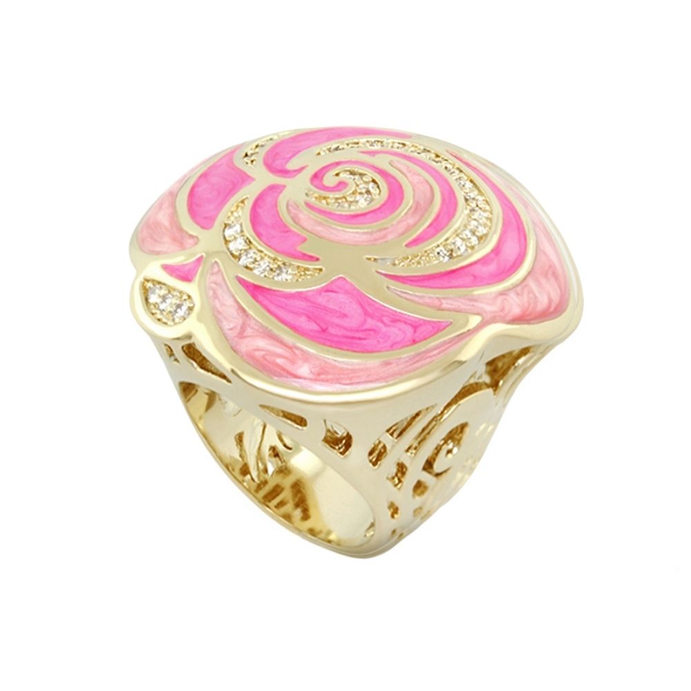 Roses Are Red Cocktail Ring by Lauren G Adams; gold-tone ring with pink enamel rose and diamonds on Tampa Home & Garden Store