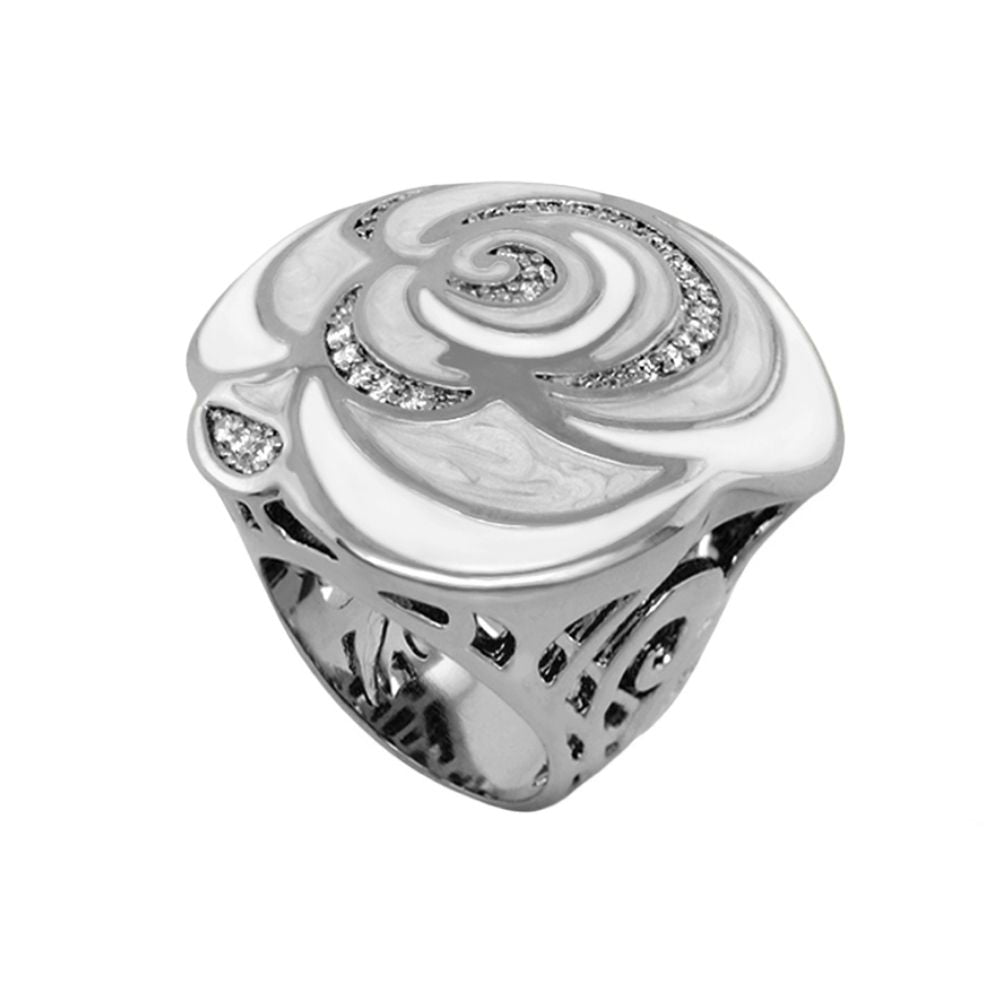 Roses Are Red cocktail ring, silver-tone rose swirl motif with pavé diamonds, Lauren G Adams on Tampa Home & Garden Store