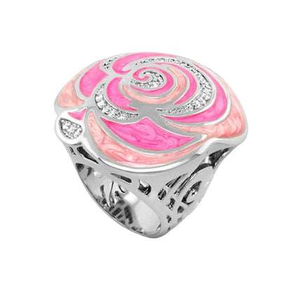 Roses Are Red Cocktail Ring with pink peach enamel rose and silver band by Lauren G Adams on Tampa Home & Garden Store