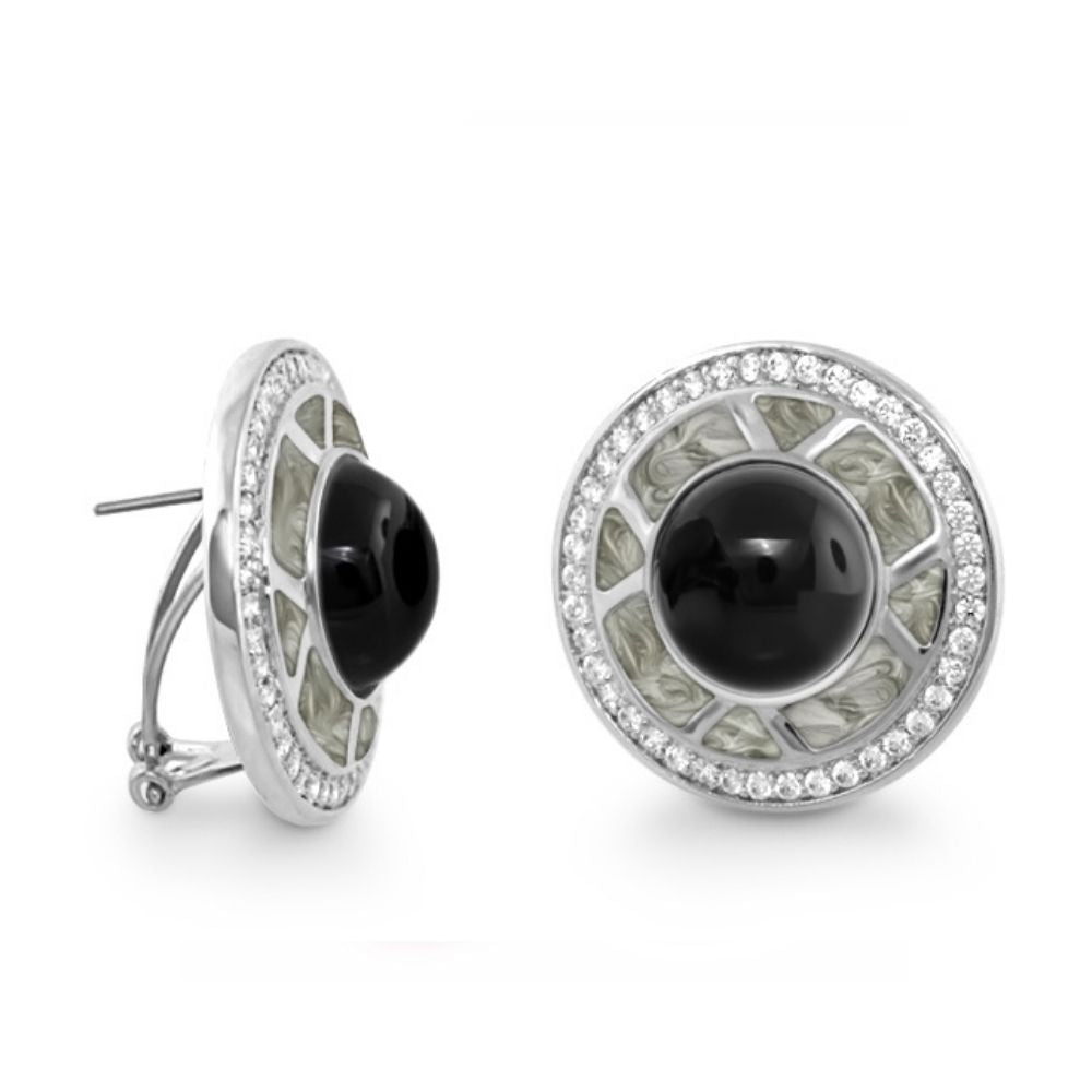 Chunky Town Earrings Open Spoke Cabochon, silver-tone clip-on with black center by Lauren G Adams on Tampa Home & Garden Store