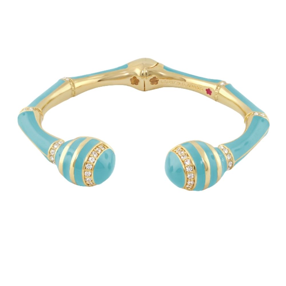 Bamboo Striped Hinged Bangle turquoise enamel with gold bands and crystals Lauren G Adams on Tampa Home & Garden Store