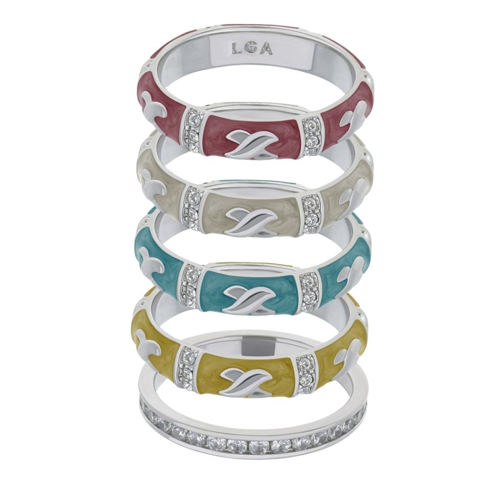 Elegant Hugs Ring Set LGA, six colorful enamel rings with crystal accents and pavé diamond band on Tampa Home & Garden Store