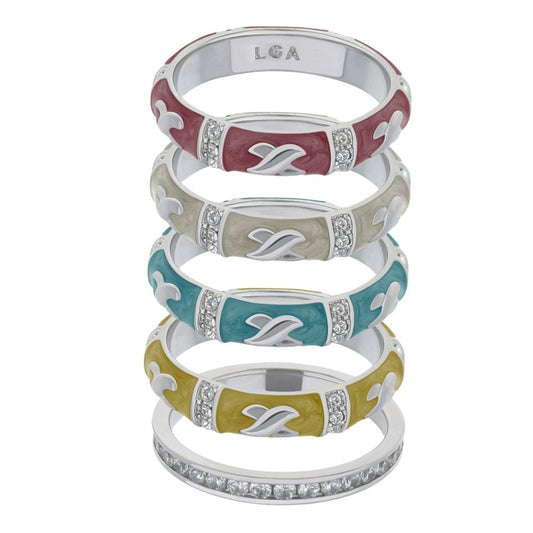 Elegant Hugs Ring Set LGA, six colorful enamel rings with crystal accents and pavé diamond band on Tampa Home & Garden Store