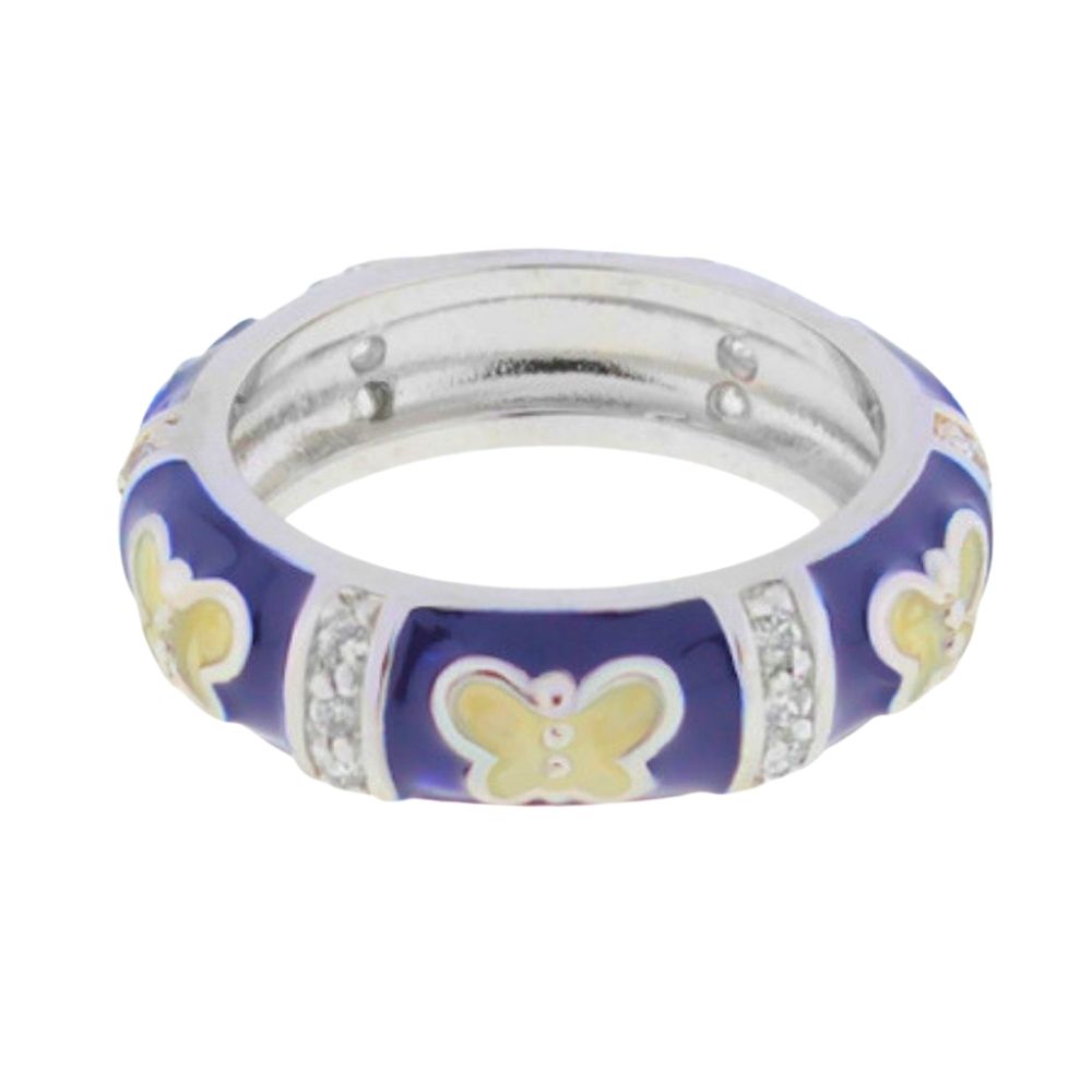 Butterfly World Ring by Lauren G Adams - domed pavé, purple enamel with yellow butterfly motifs on Tampa Home & Garden Store