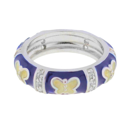 Butterfly World Ring by Lauren G Adams - domed pavé, purple enamel with yellow butterfly motifs on Tampa Home & Garden Store