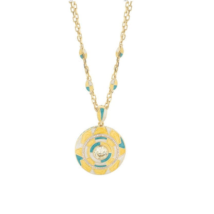Art Deco Necklace by Lauren G Adams, gold chain with turquoise and yellow enamel pendant on Tampa Home & Garden Store