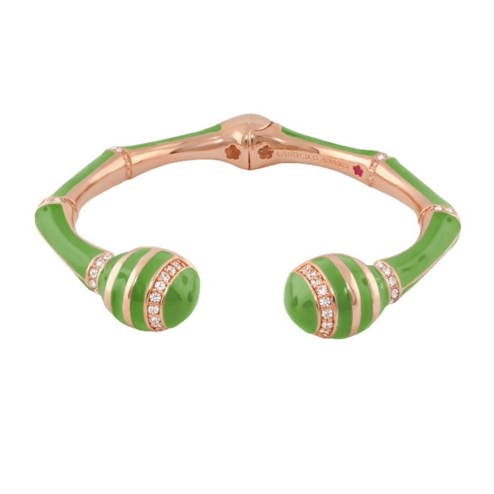 Bamboo Striped Hinged Bangle in green with rose-gold accents by Lauren G Adams on Tampa Home & Garden Store