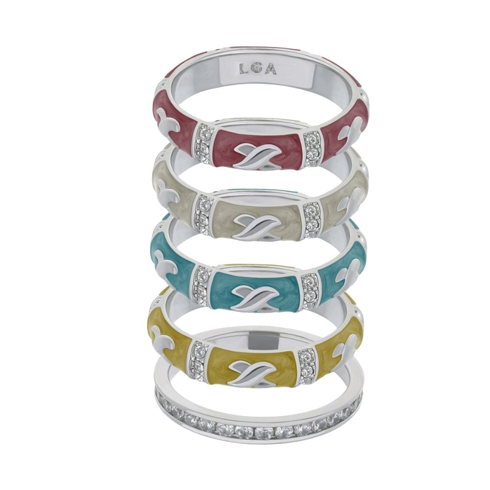 Elegant Hugs Ring Set by Lauren G Adams; six colorful enamel stackable rings with pave accents on Tampa Home & Garden Store