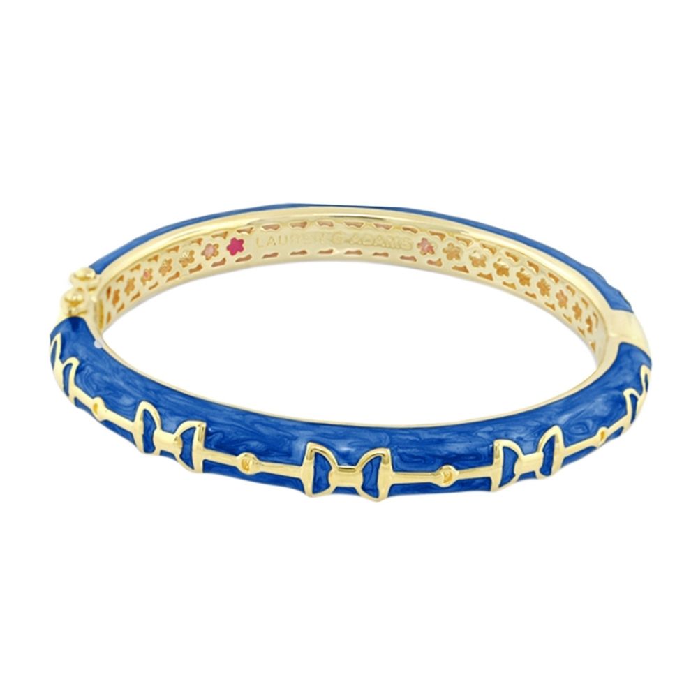 Equestrian Stirrup Bangle blue enamel hinged safety-lock bracelet Lauren G Adams on Tampa Home & Garden Store