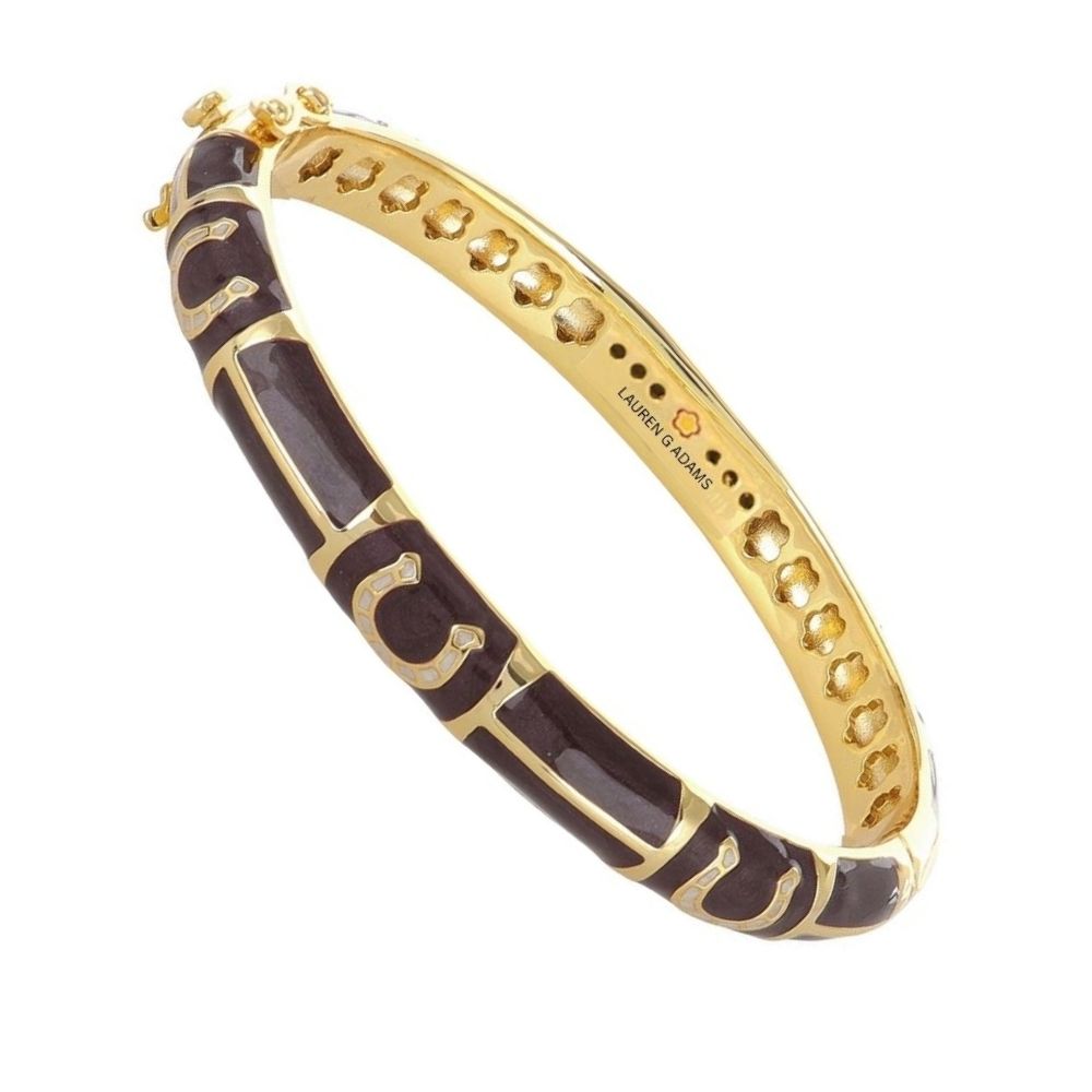 Equestrian Bangle Port Horseshoe gold-tone hinged bracelet with black enamel by Lauren G Adams on Tampa Home & Garden Store