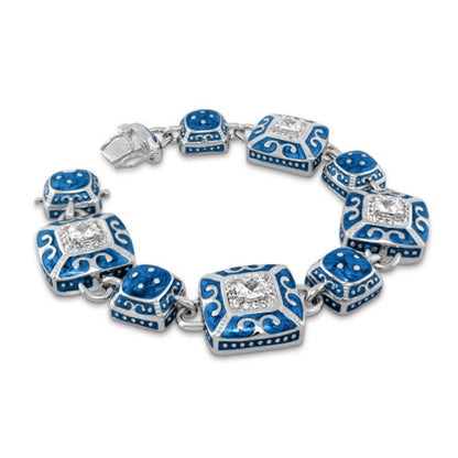 Enamel Engagement Bracelet with blue enamel square and round beads, vintage style on Tampa Home & Garden Store