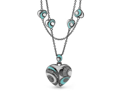 Modern Art Necklace pendant on double chain with turquoise enamel hearts by Lauren G Adams on Tampa Home & Garden Store