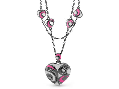 Modern Art Necklace by Lauren G Adams, silver heart with pink accents and crystals on chain on Tampa Home & Garden Store