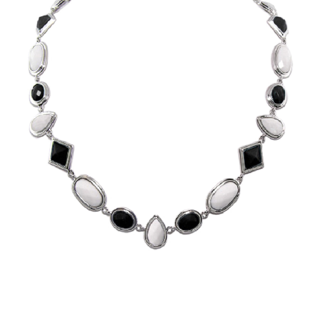 Lux short necklace with alternating white and black stones in silver settings on Tampa Home & Garden Store