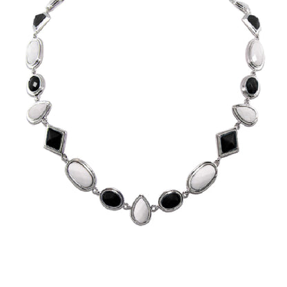Lux short necklace with alternating white and black stones in silver settings on Tampa Home & Garden Store