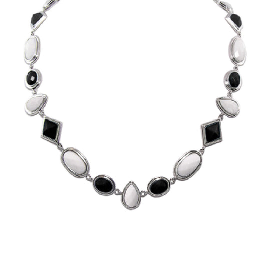 Lux short necklace with alternating white and black stones in silver settings on Tampa Home & Garden Store