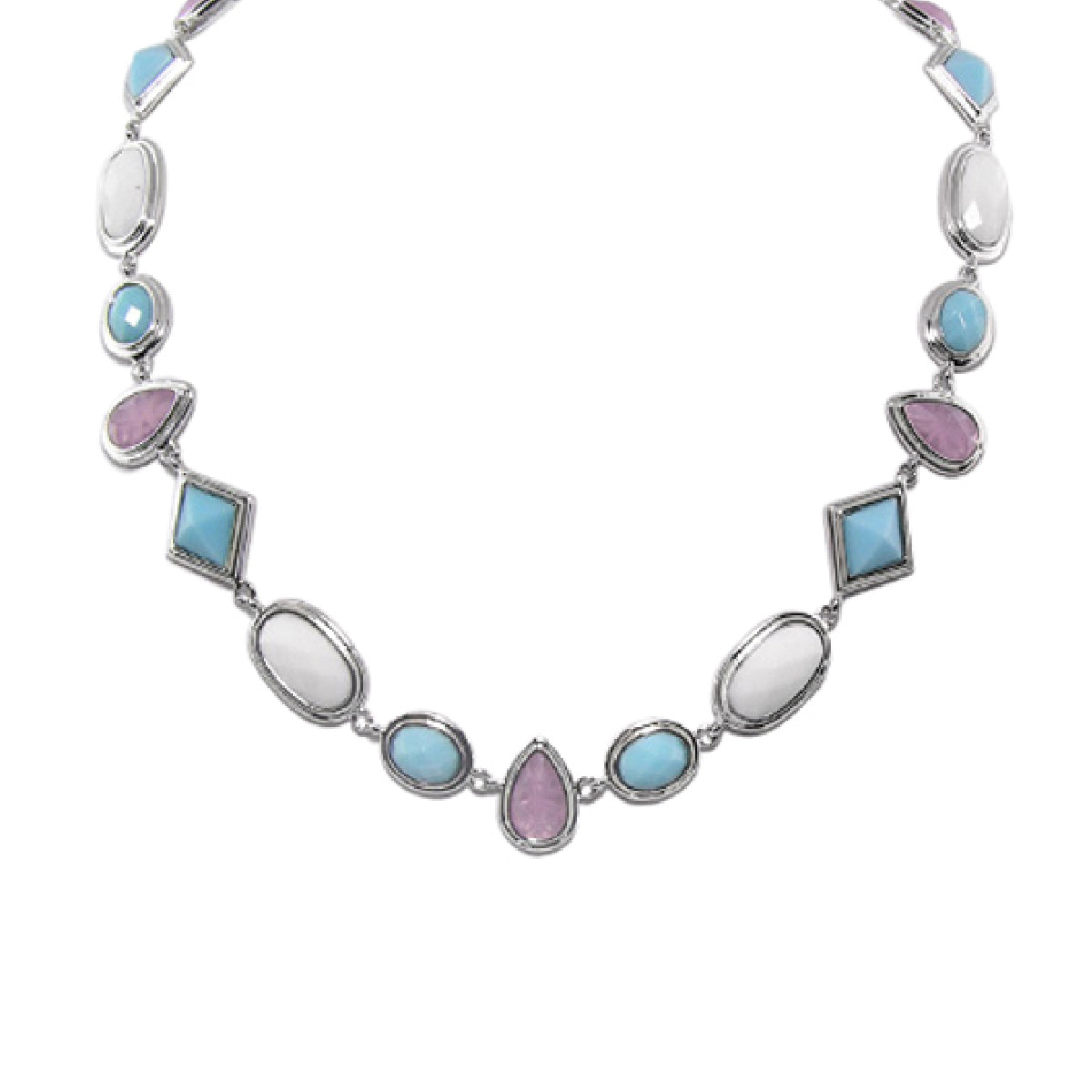 Lux Necklace by Lauren G Adams with blue turquoise and pink lilac beads in silver bezels on Tampa Home & Garden Store