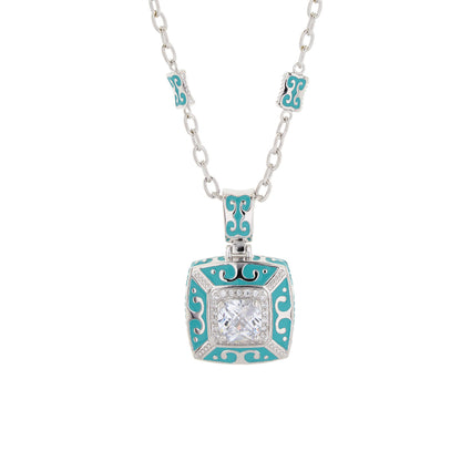 Enamel Engagement Pendant necklace by Lauren G Adams, turquoise enamel, silver frame on Tampa Home & Garden Store