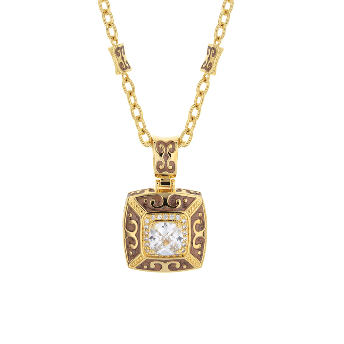 Enamel Engagement pendant necklace in gold-tone with crystal centerpiece by Lauren G Adams on Tampa Home & Garden Store