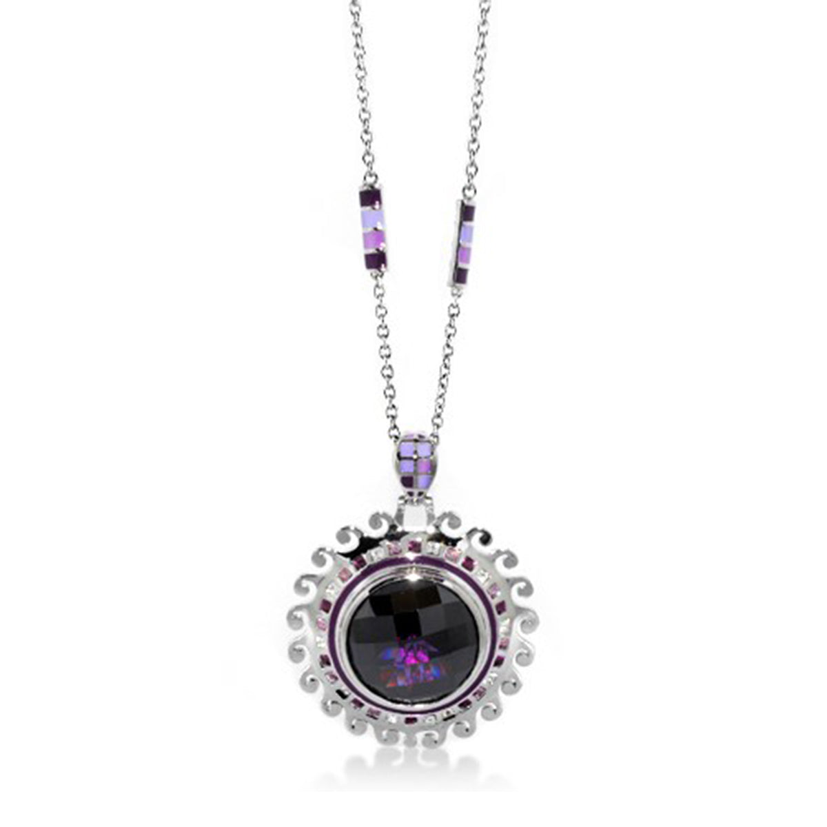 Sundial enamel necklace by Lauren G Adams with purple centerpiece and silver bezel on Tampa Home & Garden Store