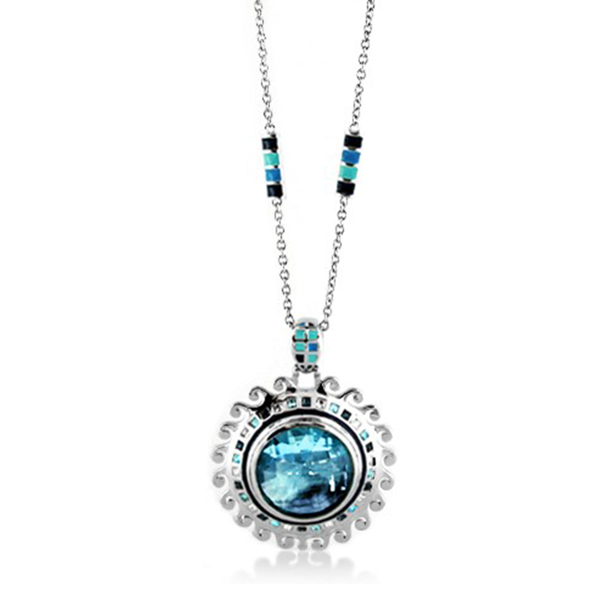 Sundial Earring necklace pendant by Lauren G Adams with blue gemstone and turquoise accents on Tampa Home & Garden Store