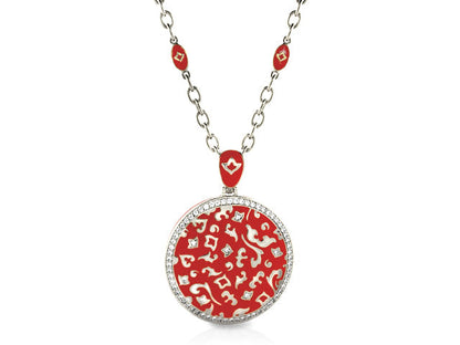 Fleur de Love pendant by Lauren G Adams red enamel round with crystal halo on silver chain on Tampa Home & Garden Store