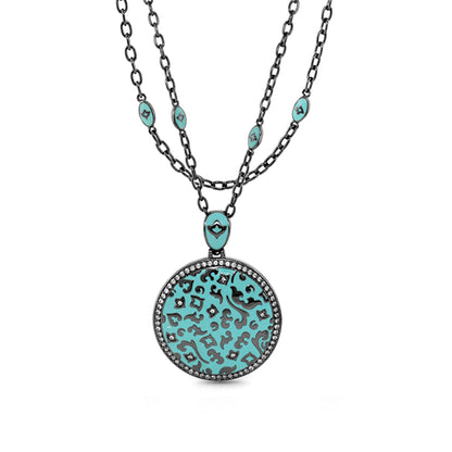 Fleur de Love pendant necklace by Lauren G Adams turquoise enamel round with pavé bezel on Tampa Home & Garden Store
